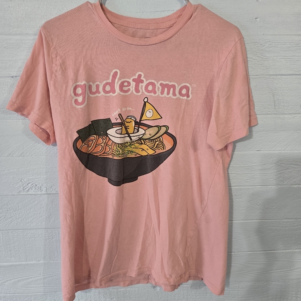 Womens Gudetama Pink Ramen Boyfriend Fit Girls T-Shirt Size Small